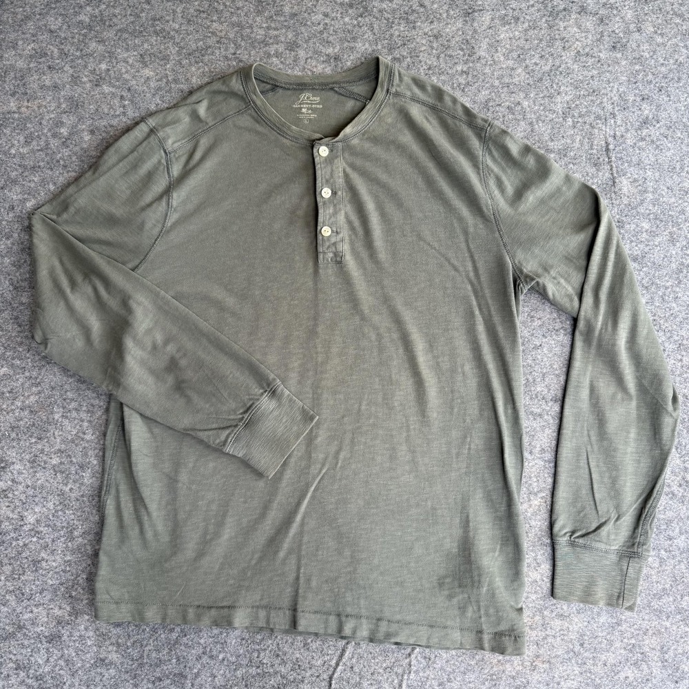 J.Crew Shirt Mens Large Green Garment-Dyed Slub Cotton Long Sleeve Henley Dexter
